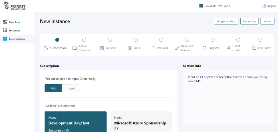 Screenshot showcasing Forrits Service Delivery Hug creating new instances. 